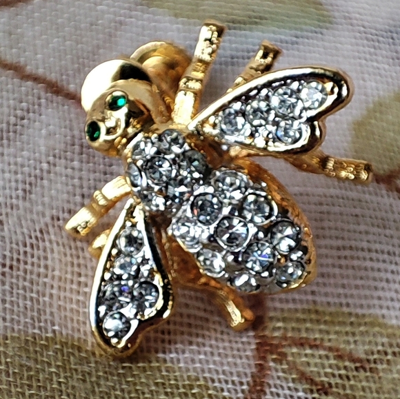 Bee Clear Rhinestone Earrings Comfort Screwbacks Clips Vintage Signed PAT D - Picture 5 of 15